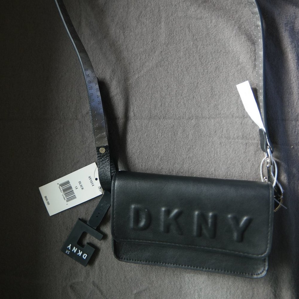 DKNY Tilly Black Flap Over Embossed Cross Body Bag